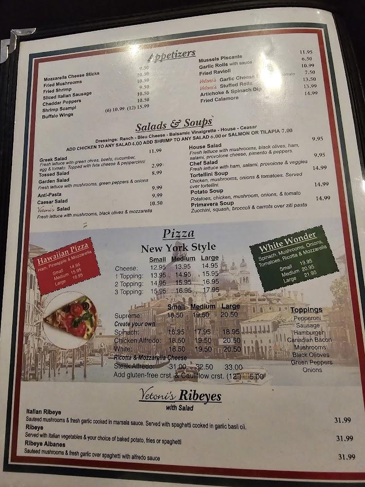 Vetoni's Italian Restaurant Menu image 3